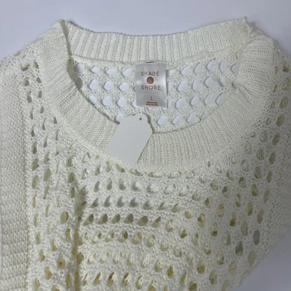 Women's Large White Cream Ivory Shade & Shore Crocheted Cover-up Boho Resort